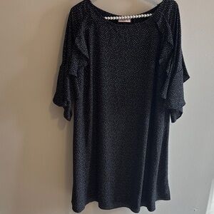 Spin USA 2xl Black Polka Dot Dress with Ruffle Sleeves